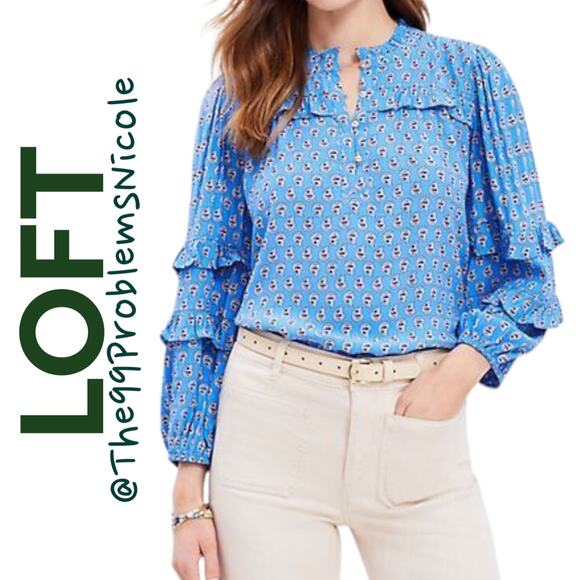 Loft Paisley Ruffle Sleeve Button Blouse - Picture 1 of 8
